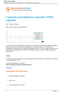 Cumul des précipitations annuelles (NPdC, régional)