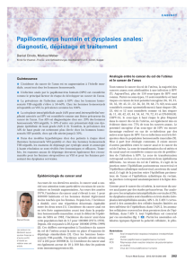 Papillomavirus humain et dysplasies anales: diagnostic, dépistage