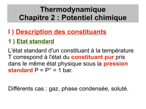 Thermodynamique Chapitre 2 : Potentiel chimique