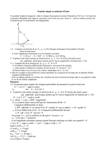 Pendule simple et méthode d`Euler Réponses 1-a