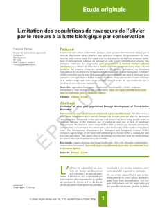 Limitation des populations de ravageurs de l`olivier - ELN-FAB