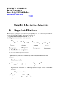 Chapitre 4: Les dérivés halogénés I) Rappels et définitions