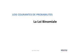 LOIS COURANTES DE PROBABILITES La Loi Binomiale