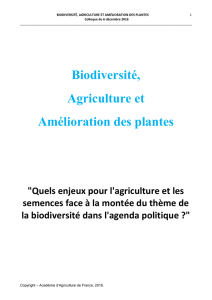 Colloque « Biodiversité, agriculture et amélioration des plantes »
