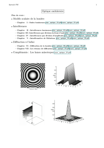 Optique ondulatoire Modèle scalaire de la lumière Interférences