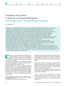 L annonce d un cancer : Le point de vue du psychothérapeute