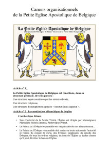Canons organisationnels de la Petite Eglise Apostolique de Belgique