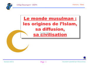 Le monde musulman : les origines de l`Islam, sa diffusion, sa