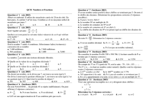 QCM Nombres et Fractions Question n° 1 (aix 2003) Albert est
