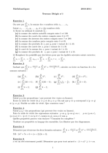 Mathématiques 2010-2011 Travaux Dirigés n  2 Exercice 1. On note
