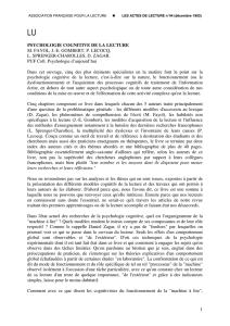 1 PSYCHOLOGIE COGNITIVE DE LA LECTURE M. FAYOL, J.