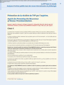 Prévention de la récidive de TVP par l`aspirine.