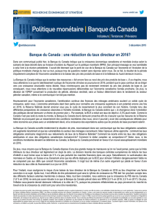 Banque du Canada - une réduction du taux directeur en 2016