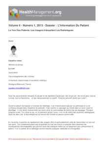 Volume 6 - Numéro 1, 2013 - Dossier : L`Information Du Patient