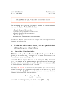 1 Variables aléatoires finies, lois de probabilité et fonctions de