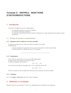 Terminale S - RAPPELS - REACTIONS D`OXYDOREDUCTIONS.