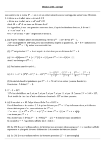 DS du 13/05 : corrigé Les nombres de la forme 2 − 1 où est un entier
