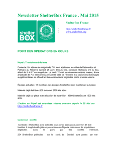 Newsletter ShelterBox France . Mai 2015