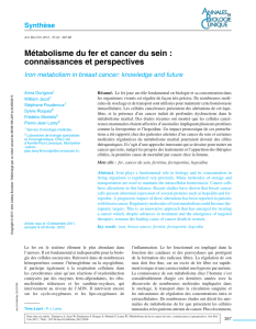 Métabolisme du fer et cancer du sein : connaissances et perspectives