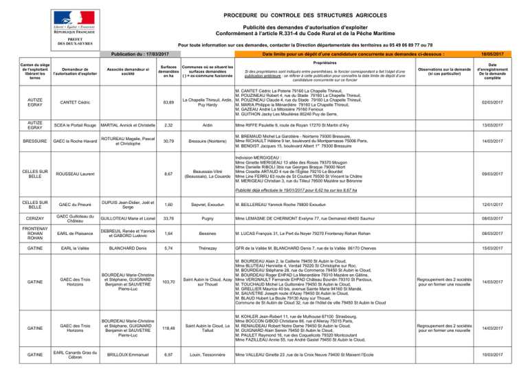 Publication Des Demandes D Autorisation En Date Du Deux