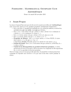 Parimaths - Mathematical Olympiads Club Arithmétique