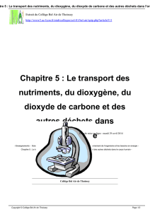 Chapitre 5 : Le transport des nutriments, du dioxygène, du dioxyde