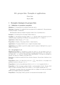 104: groupes finis. Exemples et applications.
