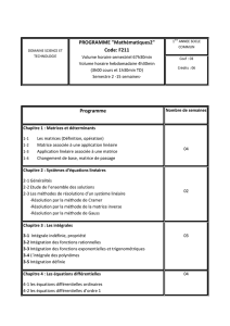 PROGRAMME "Mathématiques2" Code: F211 Programme