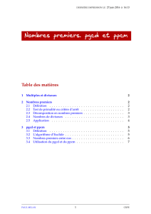 Nombres premiers. pgcd et ppcm