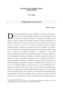 Note critique L`énigmatique retour de Keynes Thierry Pouch