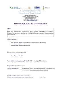 PROPOSITION SUJET MASTER 2011-2012 Maître de stage : Co