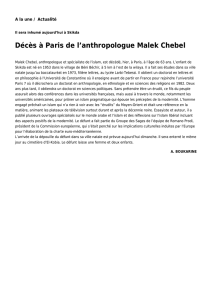Décès à Paris de l`anthropologue Malek Chebel: Toute l