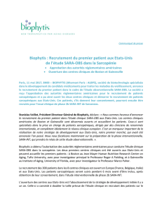 Biophytis : Recrutement du premier patient aux Etats