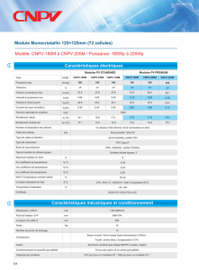 Module Monocristallin 125×125mm (72 cellules) Caractéristiques