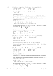 3.16 1) Appliquons l`algorithme d`Euclide pour calculer pgcd(42,25