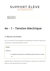 4e – 1 – Tension électrique – Support élève