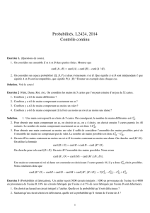 Probabilités, L2424, 2014 Contrôle continu - LAMA