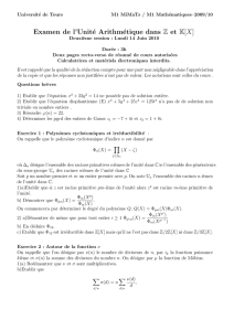 Examen de l`Unité Arithmétique dans Z et K[X]