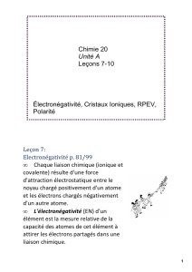 Chimie 20 Unité A Leçons 710 Électronégativité, Cristaux Ioniques