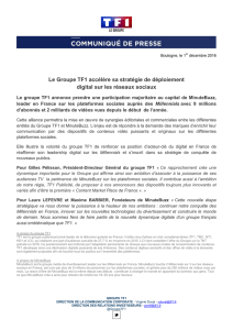 Le Groupe TF1 accélère sa stratégie de déploiement