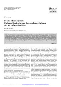 Dossier Interdisciplinarité Philosophie et sciences du complexe