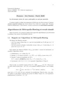 Algorithmes de Métropolis-Hasting et recuit simulé
