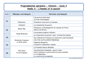 Programmation spiralaire Histoire - cycle 3 - année A