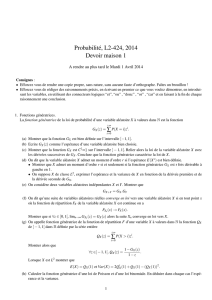 Probabilité, L2-424, 2014 Devoir maison 1 - LAMA