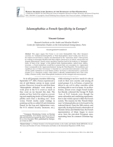 Islamophobia: a French Specificity in Europe?