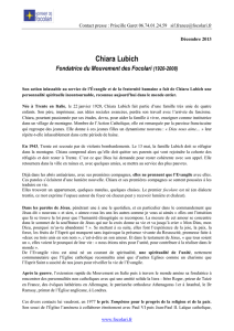 Note biographique Chiara Lubich Fondatrice des Focolari dec 2013