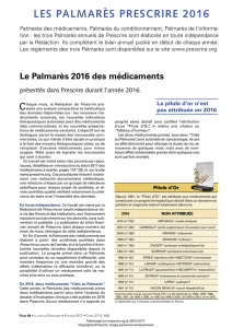 "Les Palmarès Prescrire 2016" Rev Prescrire 2017