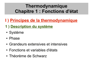Thermodynamique Chapitre 1 : Fonctions d`état