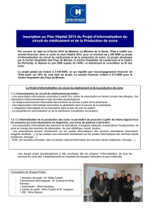 Inscription au Plan Hôpital 2012 du Projet d`informatisation du circuit