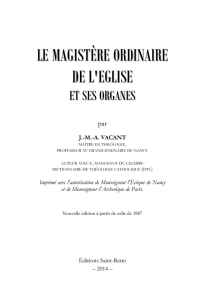 le magistère ordinaire de l`eglise - Editions Saint-Rémi